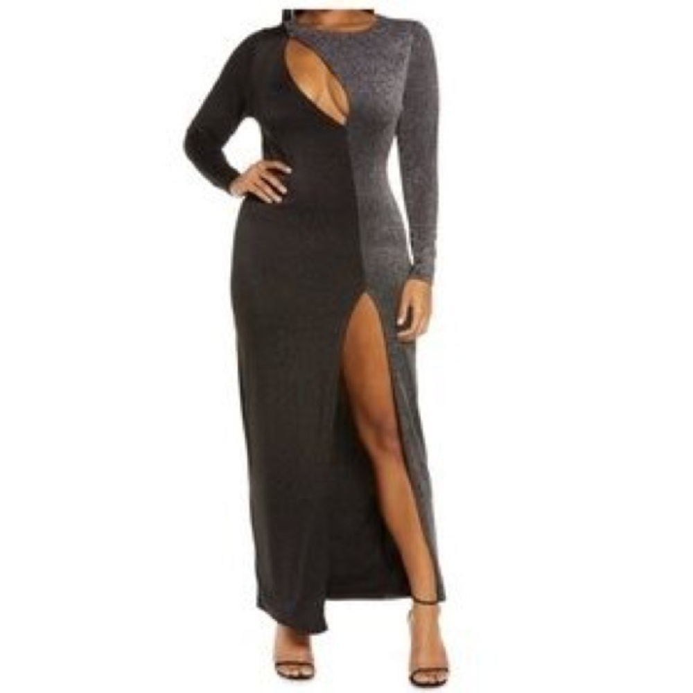 NWOT Naked Wardrobe Cut Out Bodycon Dress Colorblock Glow Sparkle